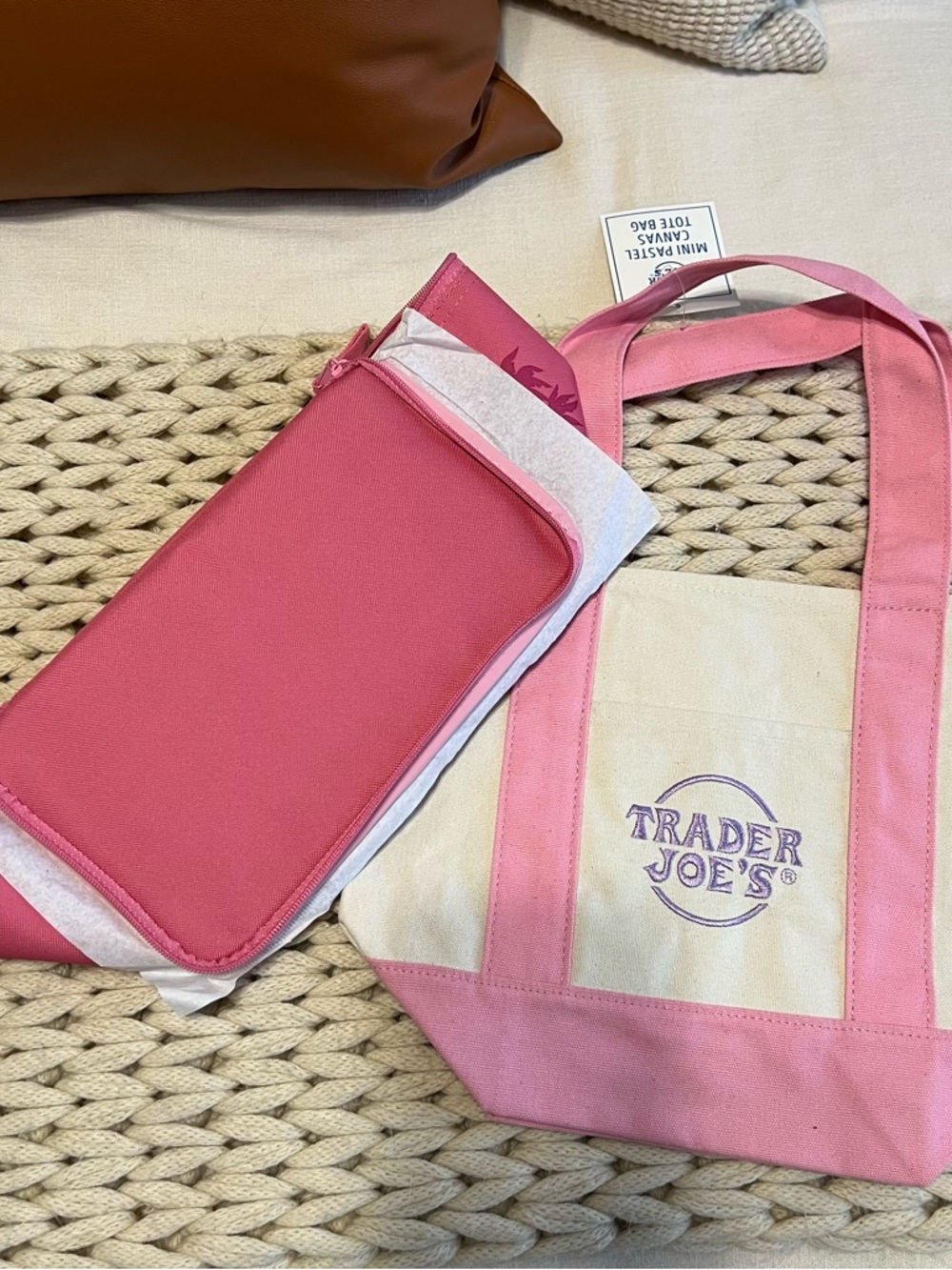 Trader Joe’s mini Pink Canvas Tote Bag and cooler bag